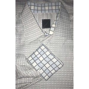 Brunelli Gray White Blue Plaid Cotton Dress Shirt Sz 42 16.5 MINT!!